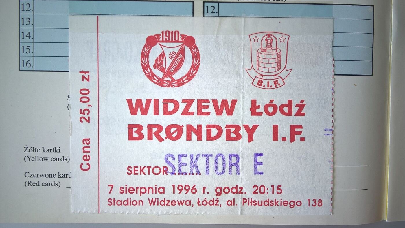 Bilet na mecz Widzew Łódź – Brøndby IF, 7 sierpnia 1996